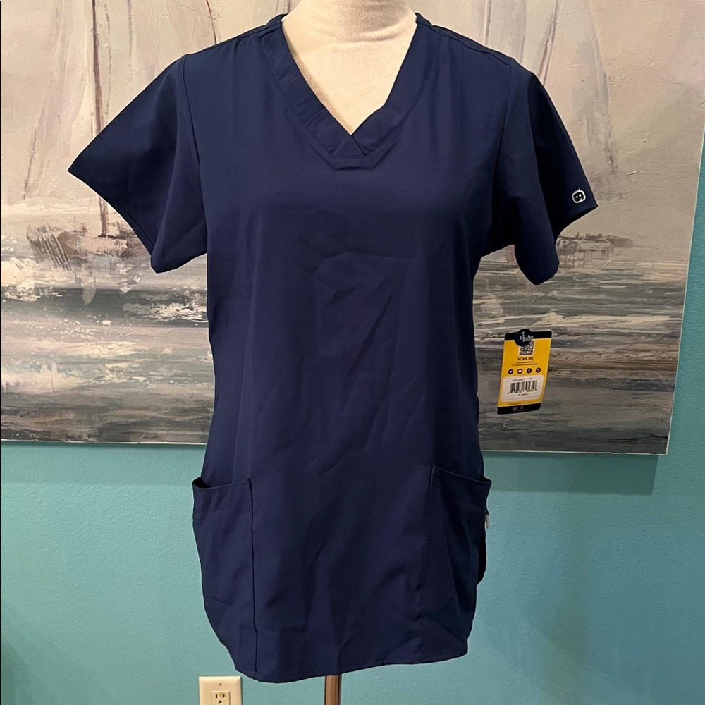 NWT WonderWink W123 Navy Blue Classic Fit Scrub Top, Small